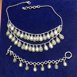 Lucky Brand Mother of Pearl & Abalone tiered charm necklace & matching Bracelet